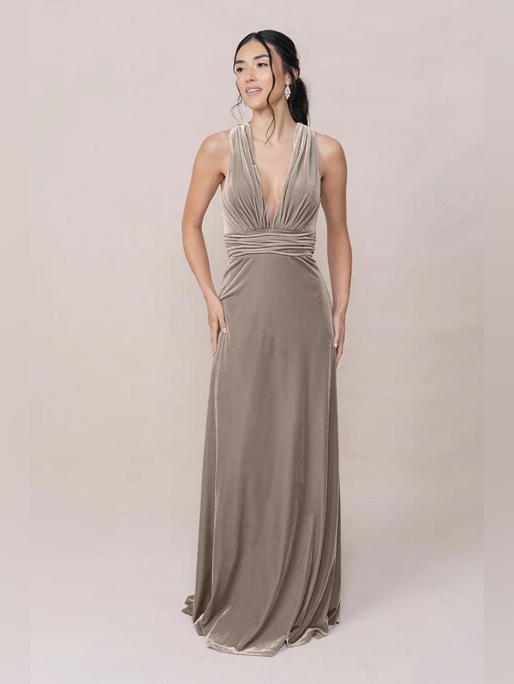 Revelry Dylan Plunging V Neck Velvet Maxi Dress Champagne Size 6 Altered Hem